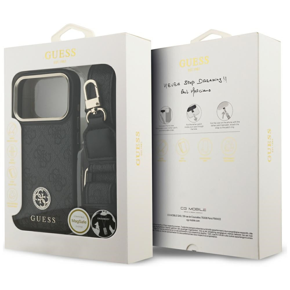 Guess 4G Strass Logo & Big Strap Metal Buttons MagSafe Case for iPhone 17 Pro - Black_8