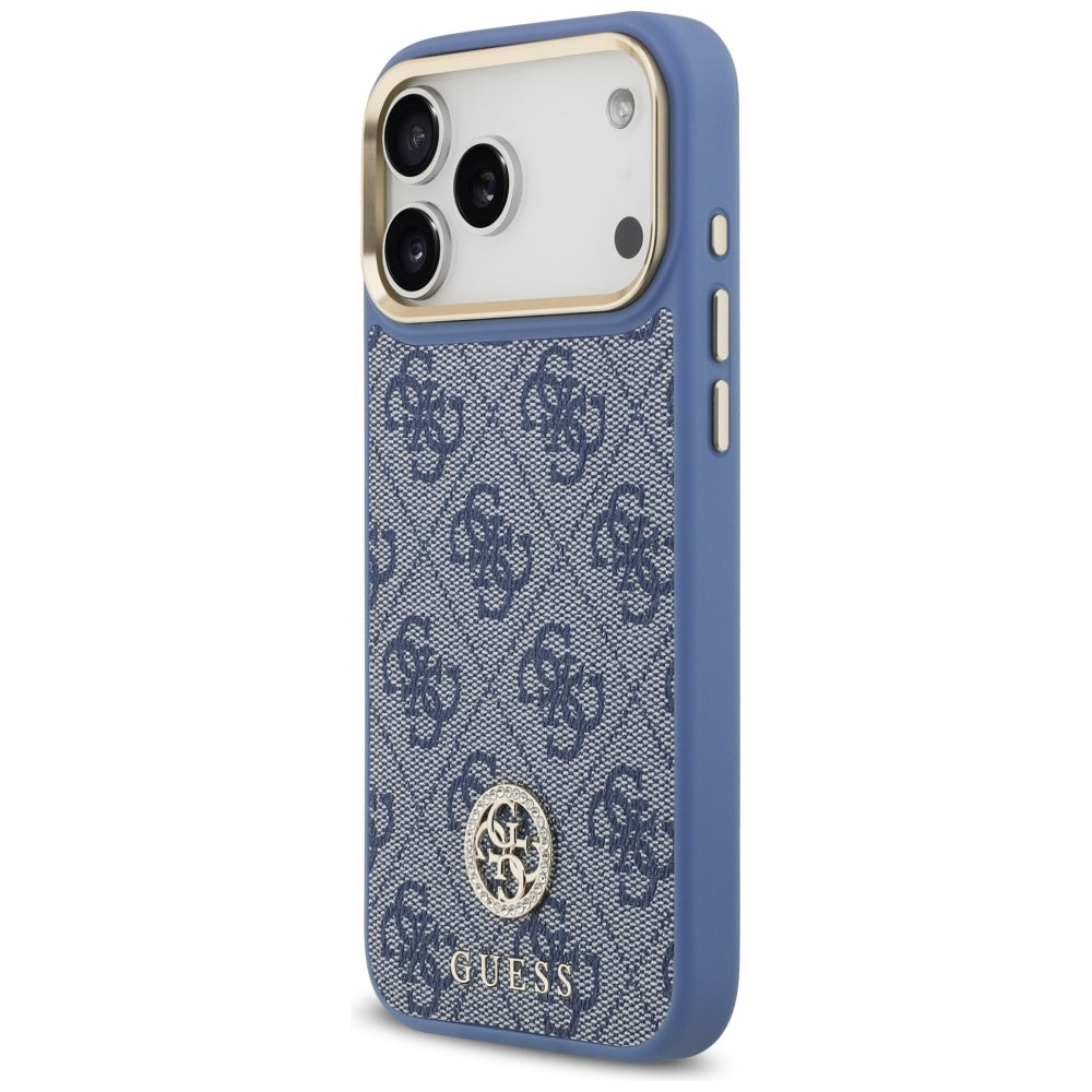 Guess 4G Strass Logo & Big Strap Metal Buttons MagSafe Case for iPhone 17 Pro Max - Blue_1