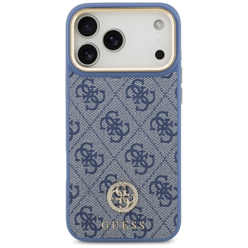 Guess 4G Strass Logo & Big Strap Metal Buttons MagSafe Case for iPhone 17 Pro Max - Blue_2