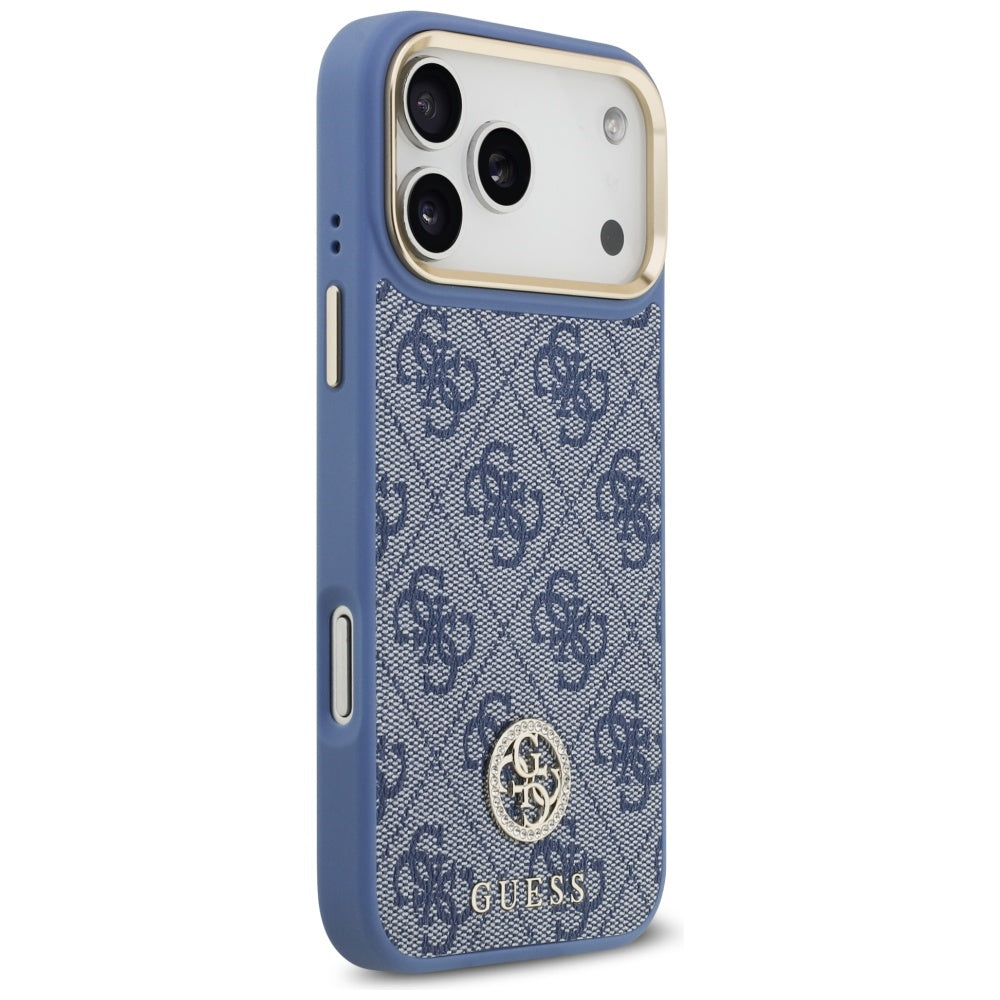 Guess 4G Strass Logo & Big Strap Metal Buttons MagSafe Case for iPhone 17 Pro Max - Blue_3