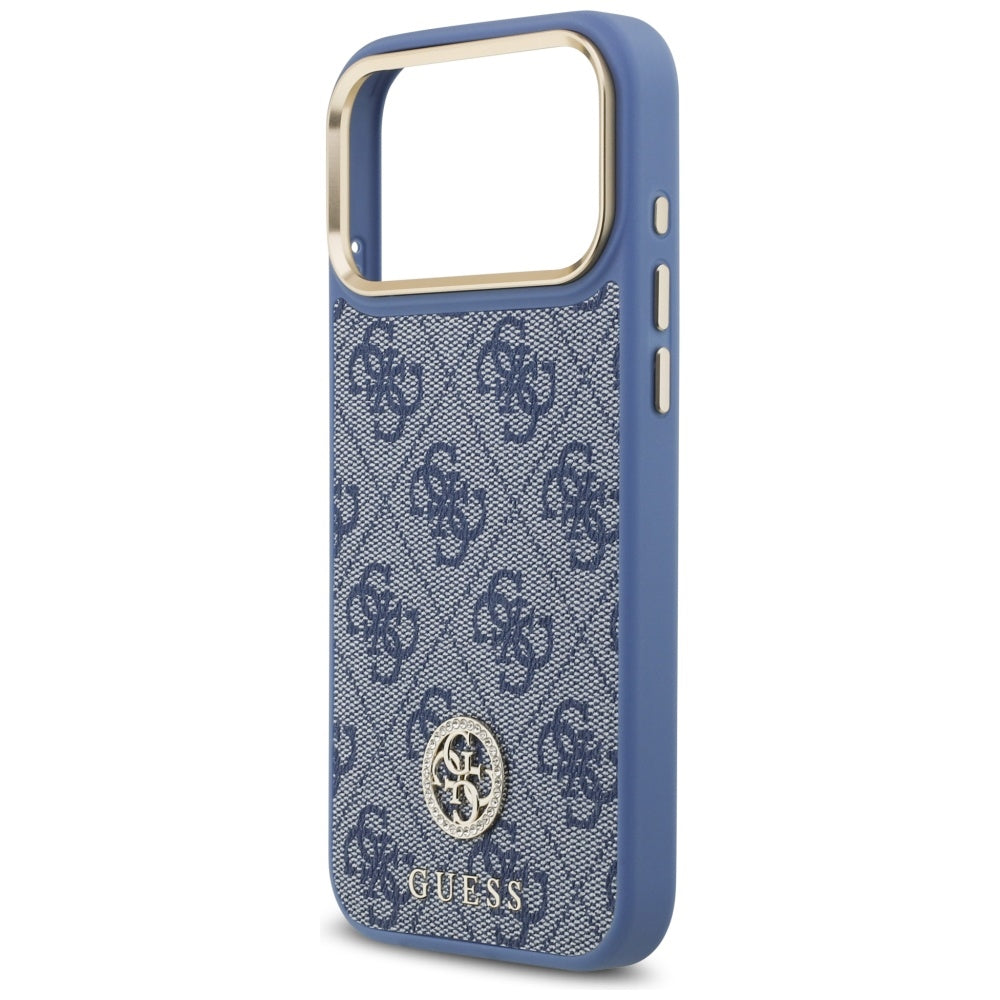 Guess 4G Strass Logo & Big Strap Metal Buttons MagSafe Case for iPhone 17 Pro Max - Blue_5