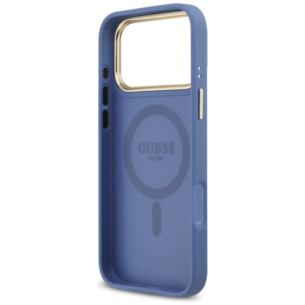 Guess 4G Strass Logo & Big Strap Metal Buttons MagSafe Case for iPhone 17 Pro Max - Blue_6