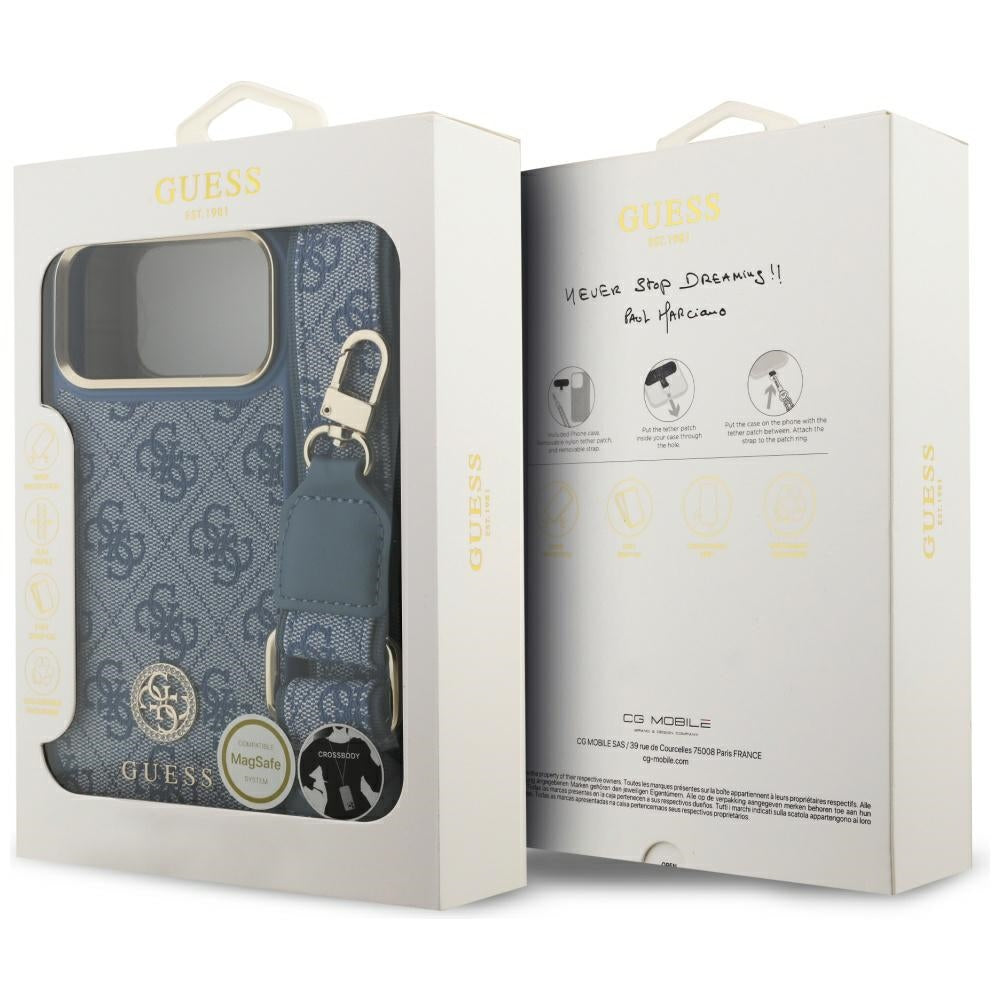 Guess 4G Strass Logo & Big Strap Metal Buttons MagSafe Case for iPhone 17 Pro Max - Blue_8