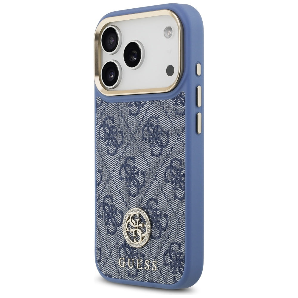 Guess 4G Strass Logo & Big Strap Metal Buttons MagSafe Case for iPhone 17 Pro - Blue_1