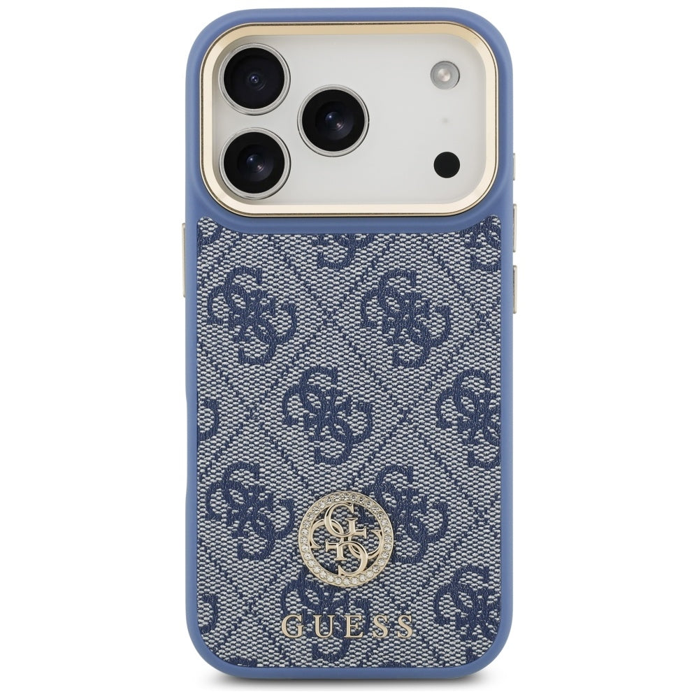 Guess 4G Strass Logo & Big Strap Metal Buttons MagSafe Case for iPhone 17 Pro - Blue_2