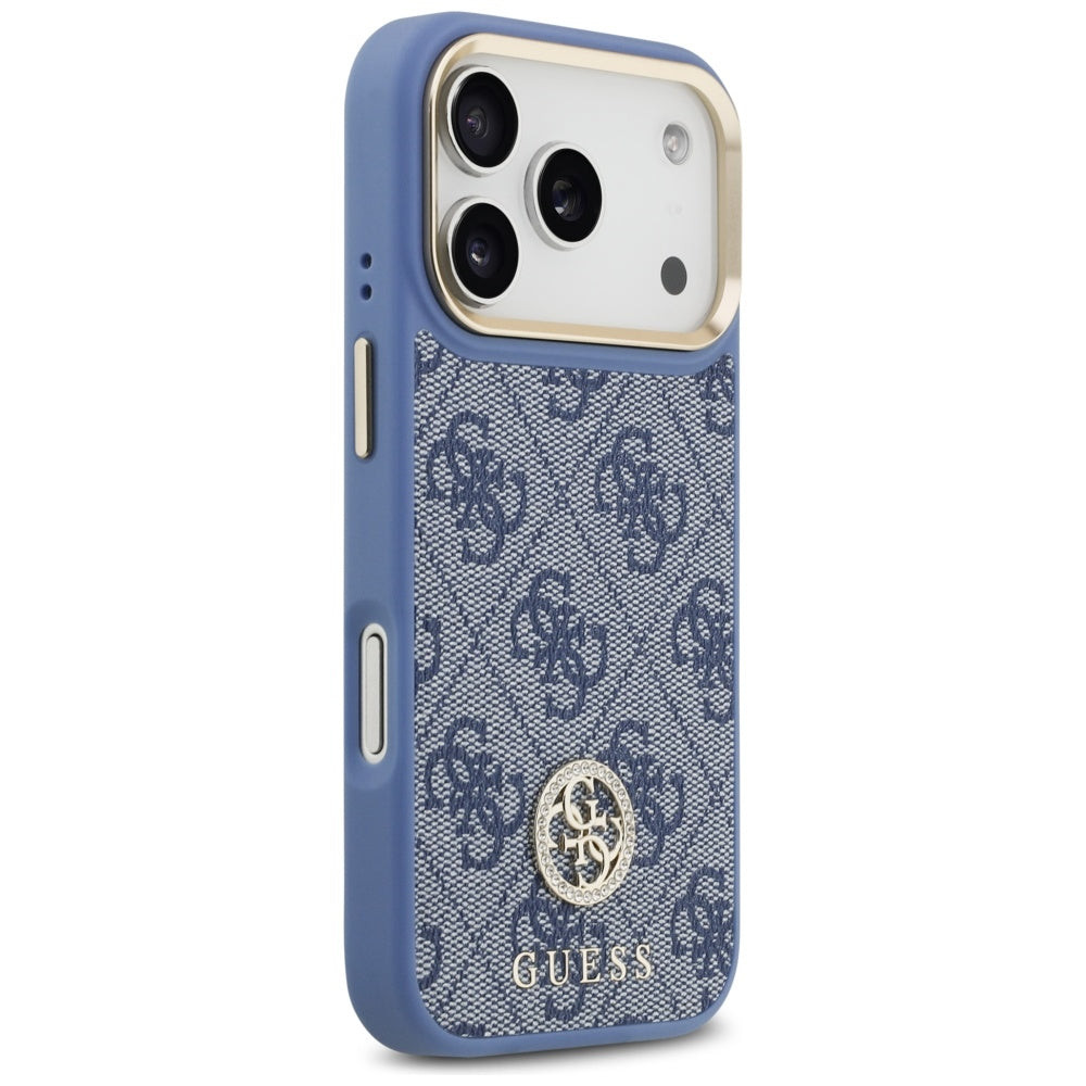 Guess 4G Strass Logo & Big Strap Metal Buttons MagSafe Case for iPhone 17 Pro - Blue_3