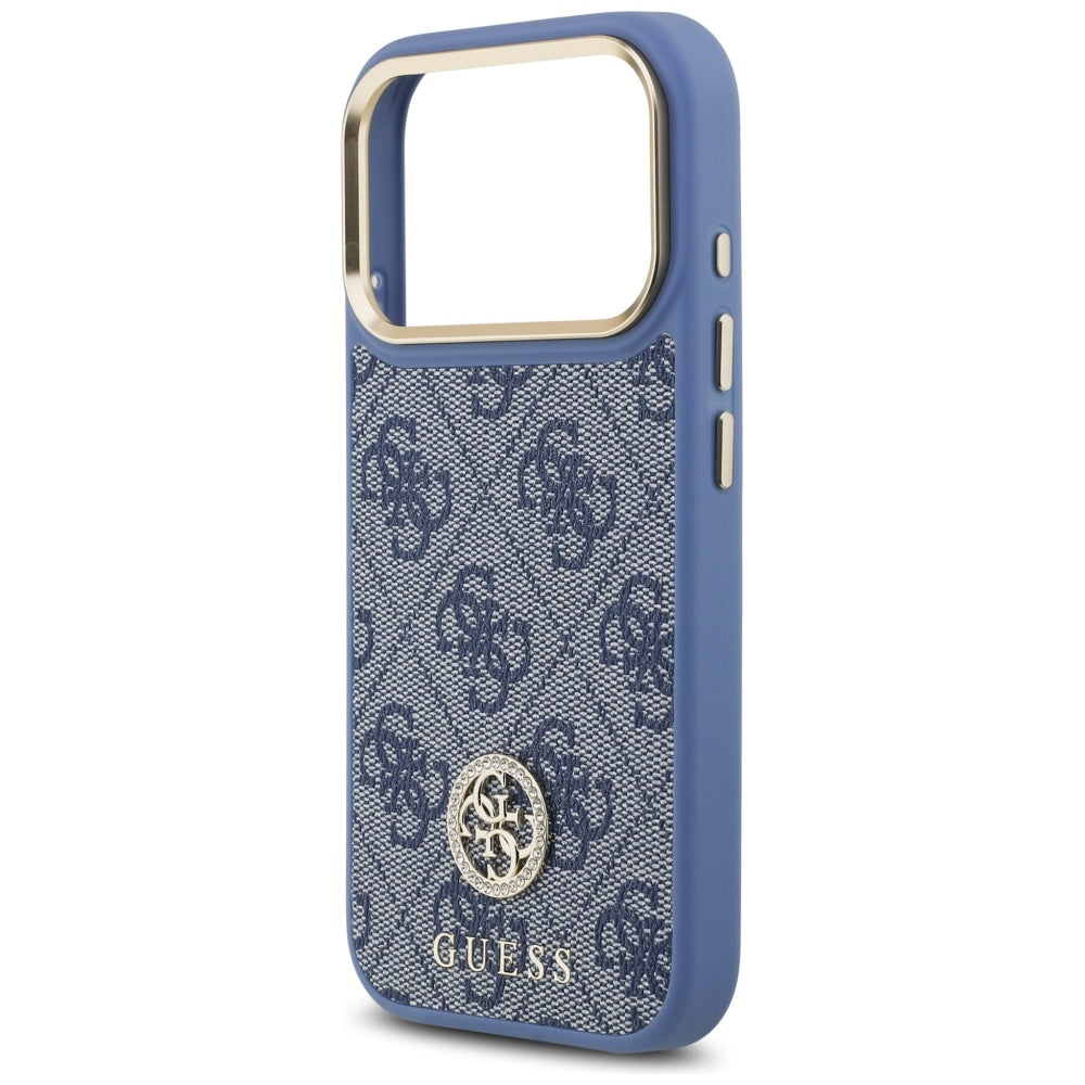 Guess 4G Strass Logo & Big Strap Metal Buttons MagSafe Case for iPhone 17 Pro - Blue_5