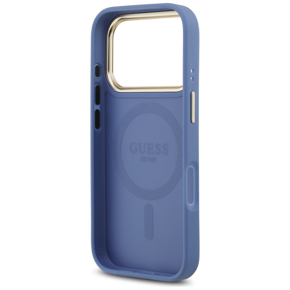 Guess 4G Strass Logo & Big Strap Metal Buttons MagSafe Case for iPhone 17 Pro - Blue_6