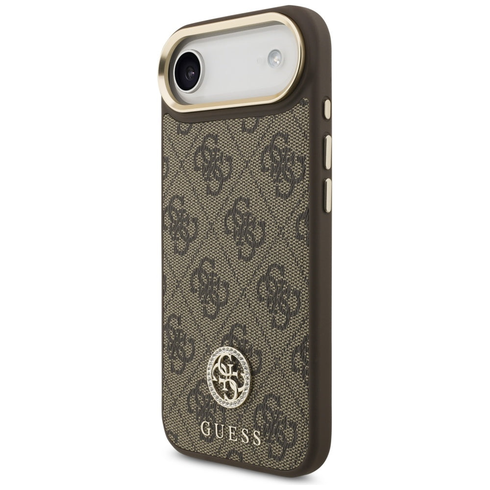 Guess 4G Strass Logo & Big Strap Metal Buttons MagSafe Case for iPhone Air - Brown_1