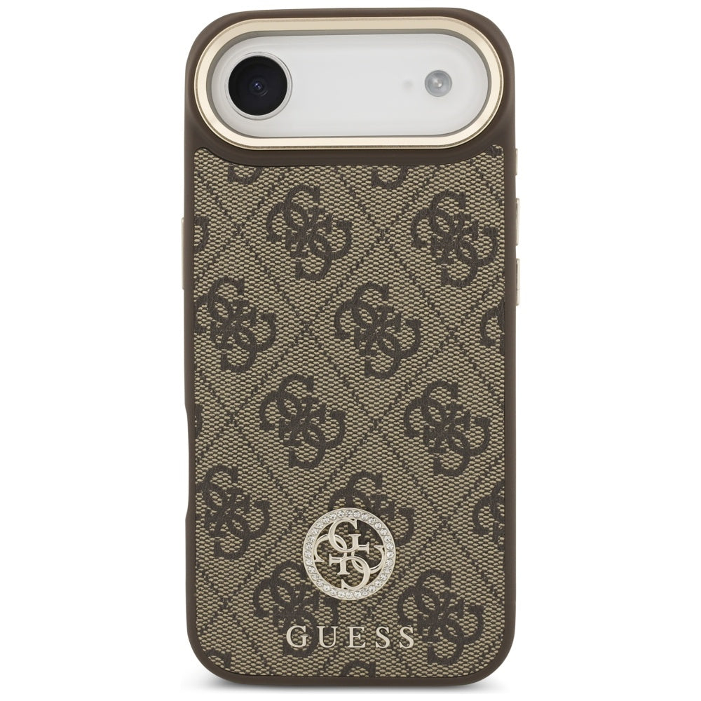 Guess 4G Strass Logo & Big Strap Metal Buttons MagSafe Case for iPhone Air - Brown_2