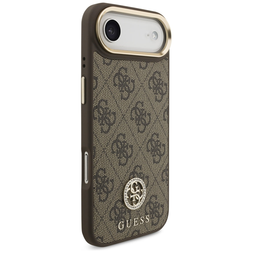 Guess 4G Strass Logo & Big Strap Metal Buttons MagSafe Case for iPhone Air - Brown_3