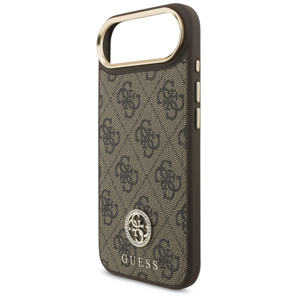 Guess 4G Strass Logo & Big Strap Metal Buttons MagSafe Case for iPhone Air - Brown_5
