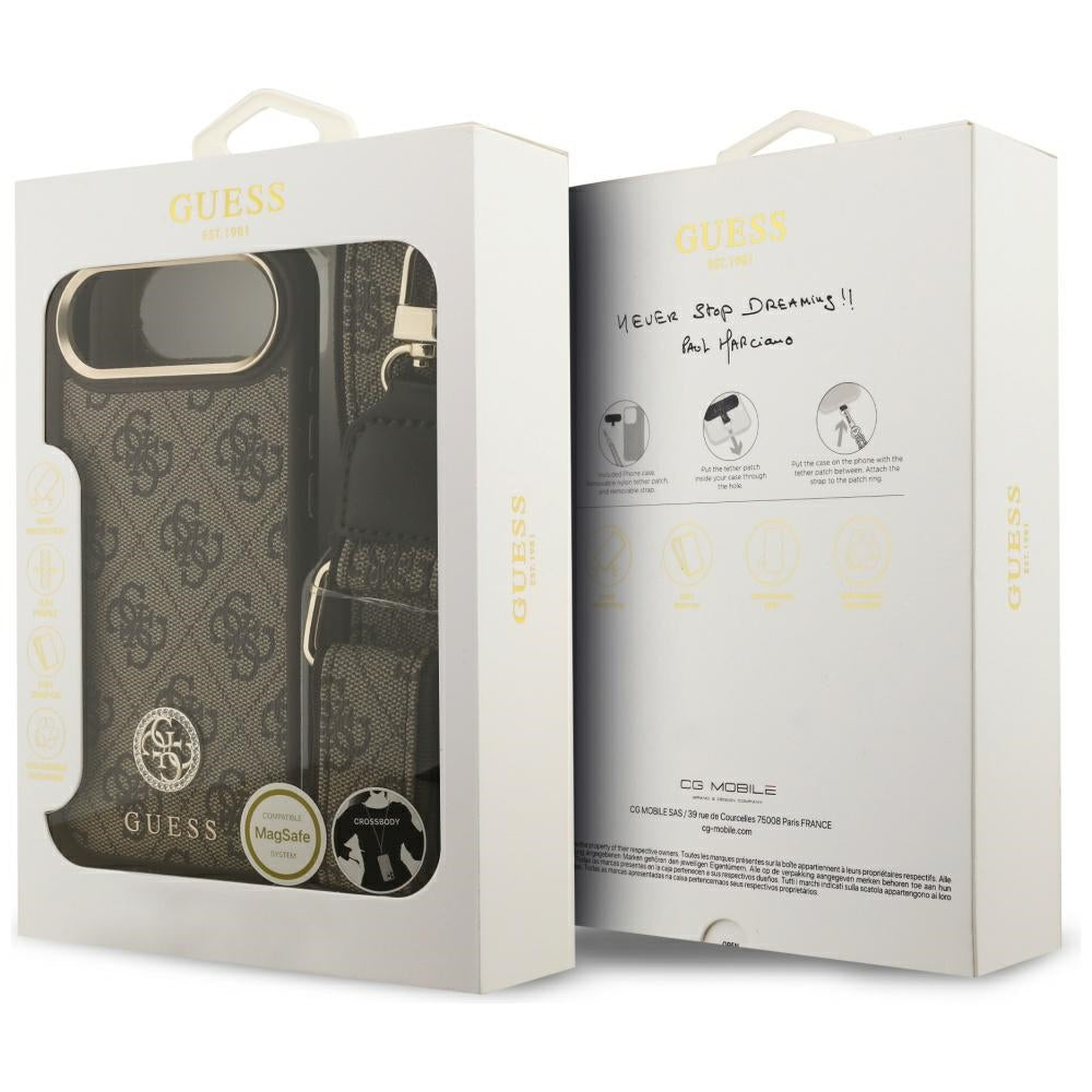 Guess 4G Strass Logo & Big Strap Metal Buttons MagSafe Case for iPhone Air - Brown_8