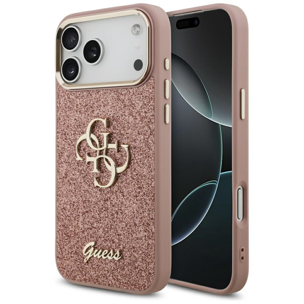 Guess Fixed Glitter Big 4G Metal Frame Case for iPhone 17 Pro Max - Pink_0