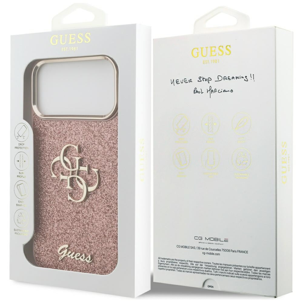 Guess Fixed Glitter Big 4G Metal Frame Case for iPhone 17 Pro Max - Pink_7