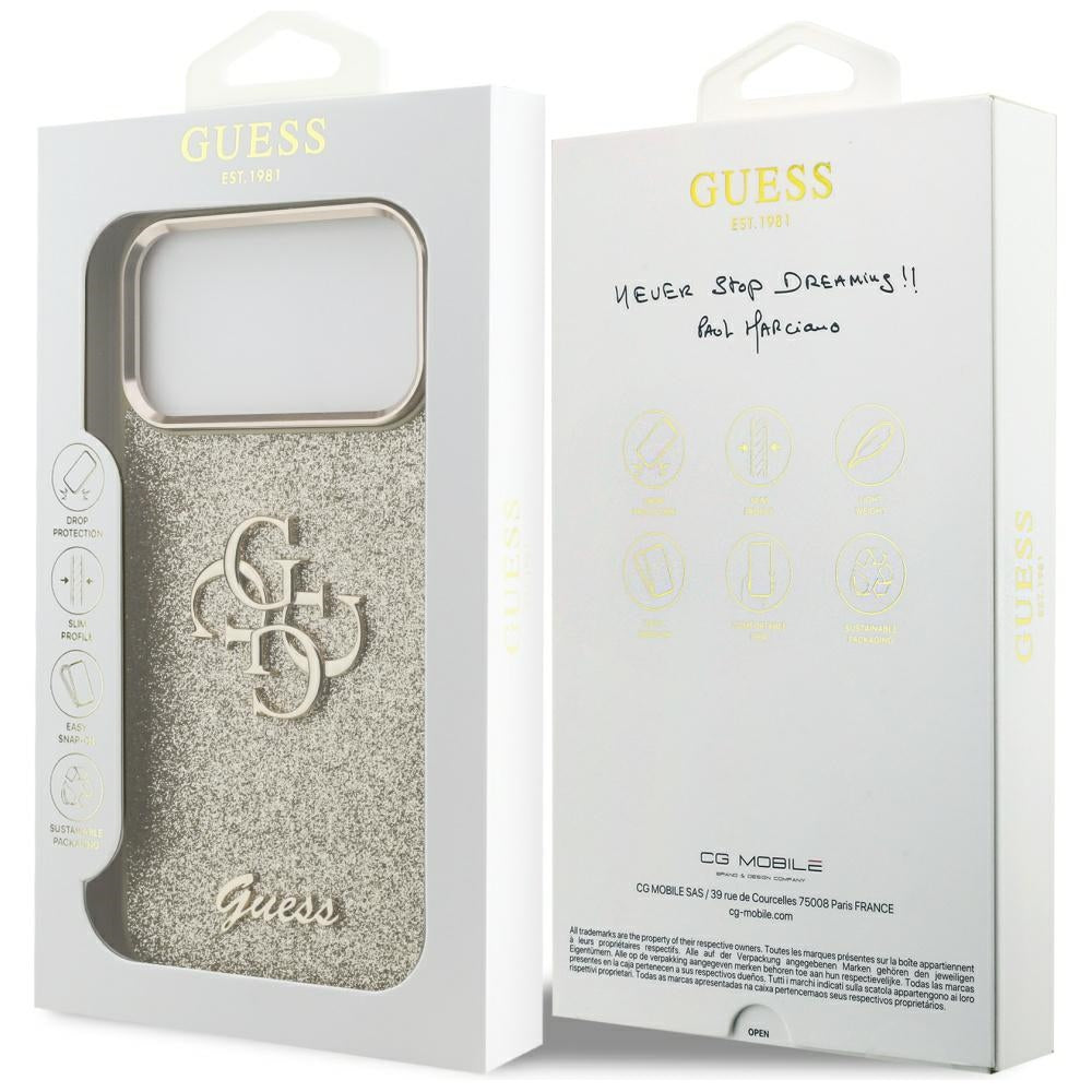Guess Fixed Glitter Big 4G Metal Frame case for iPhone 17 Pro Max - gold_7