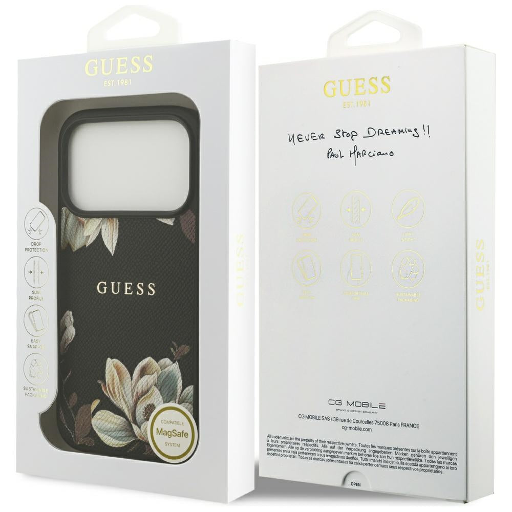 Guess Grained Flowers Classic Logo MagSafe case for iPhone 17 Pro - black_7