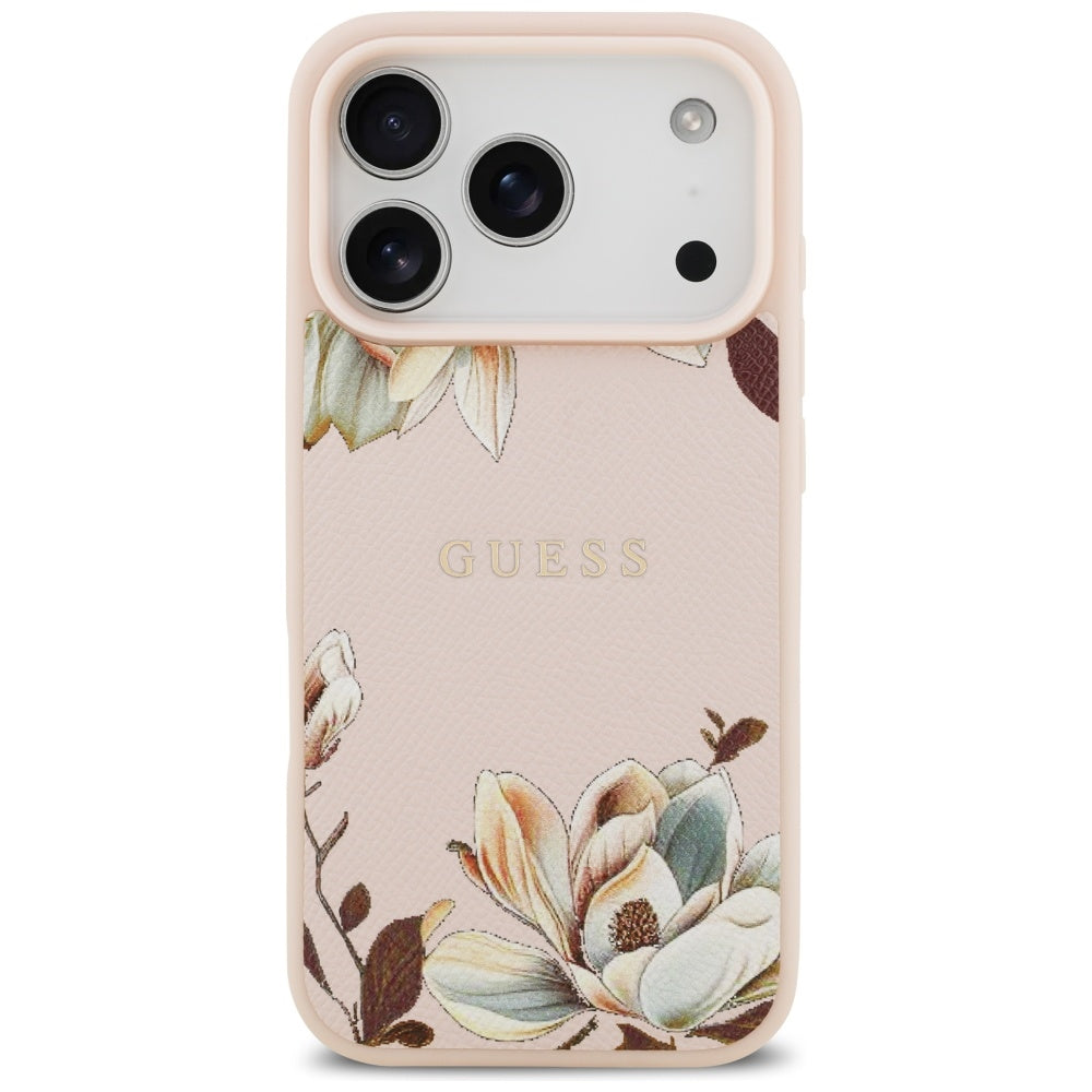 Guess Grained Flowers Classic Logo MagSafe case for iPhone 17 Pro Max - pink_2