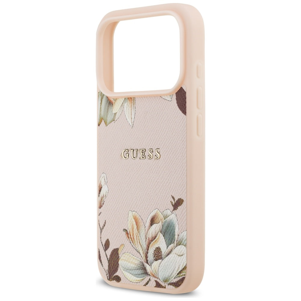 Guess Grained Flowers Classic Logo MagSafe case for iPhone 17 Pro Max - pink_5