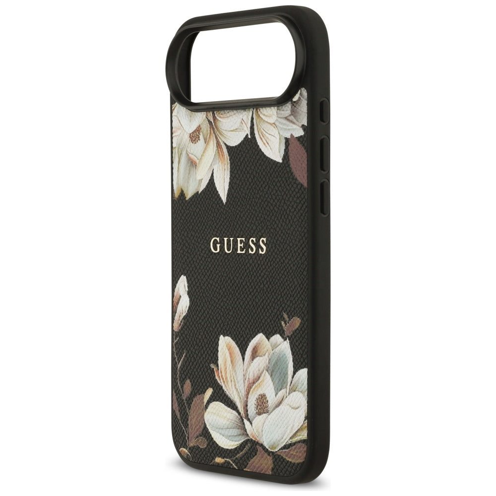 Guess Grained Flowers Classic Logo MagSafe case for iPhone Air - black_5