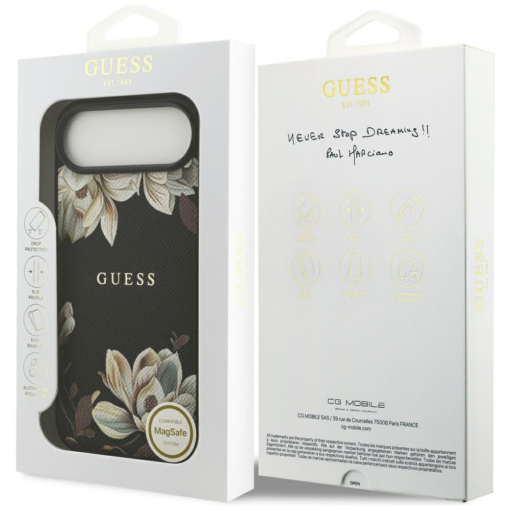 Guess Grained Flowers Classic Logo MagSafe case for iPhone Air - black_7