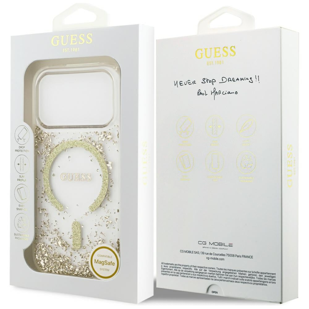 Guess Resin Bottom Glitter MagSafe Case for iPhone 17 Pro - Gold_7