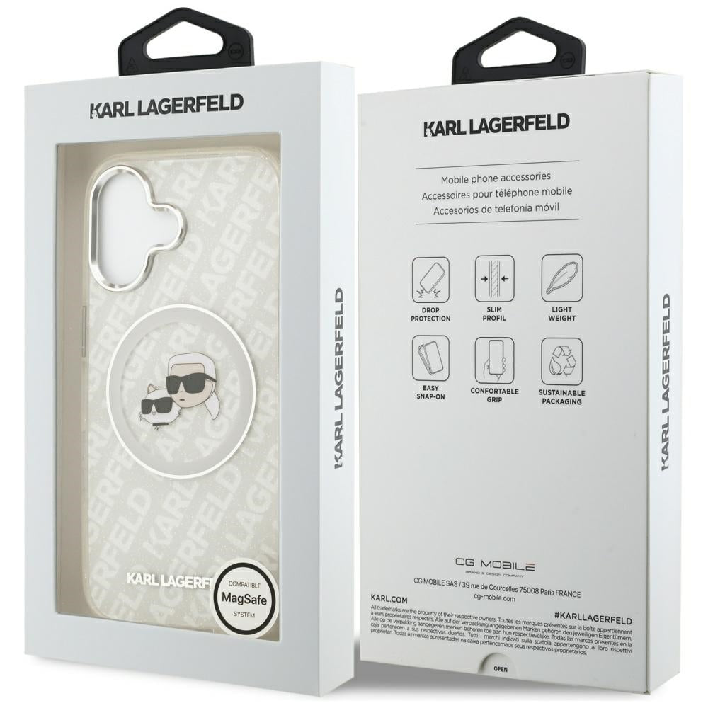 Karl Lagerfeld IML Glitter Karl & Choupette Heads Logo MagSafe iPhone 17 Case - Gray_7