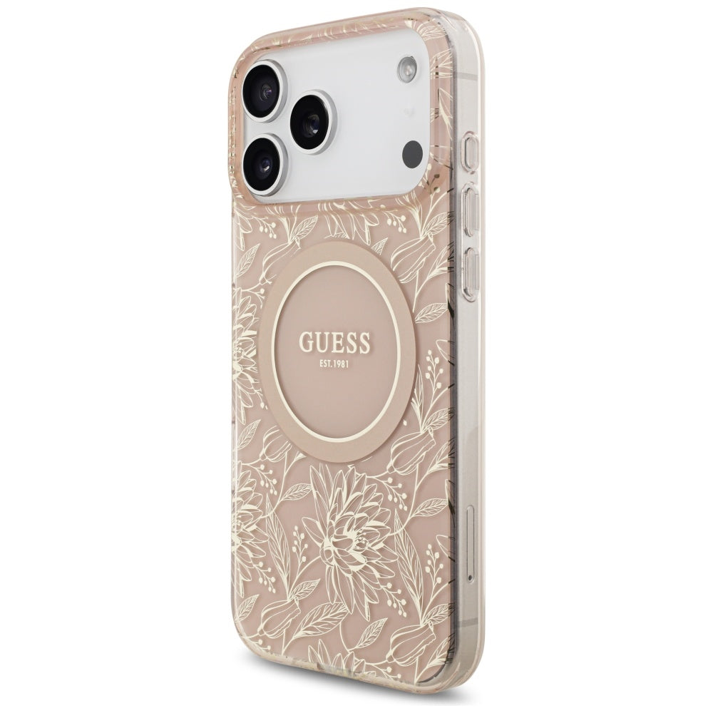 Guess IML Flowers Electro Pearl Strap MagSafe Case for iPhone 17 Pro Max - Pink_2