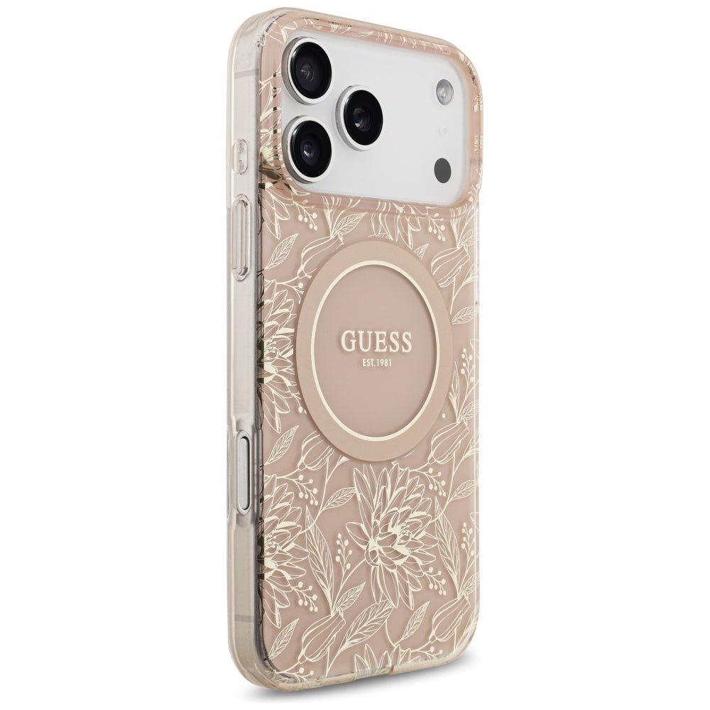 Guess IML Flowers Electro Pearl Strap MagSafe Case for iPhone 17 Pro Max - Pink_3