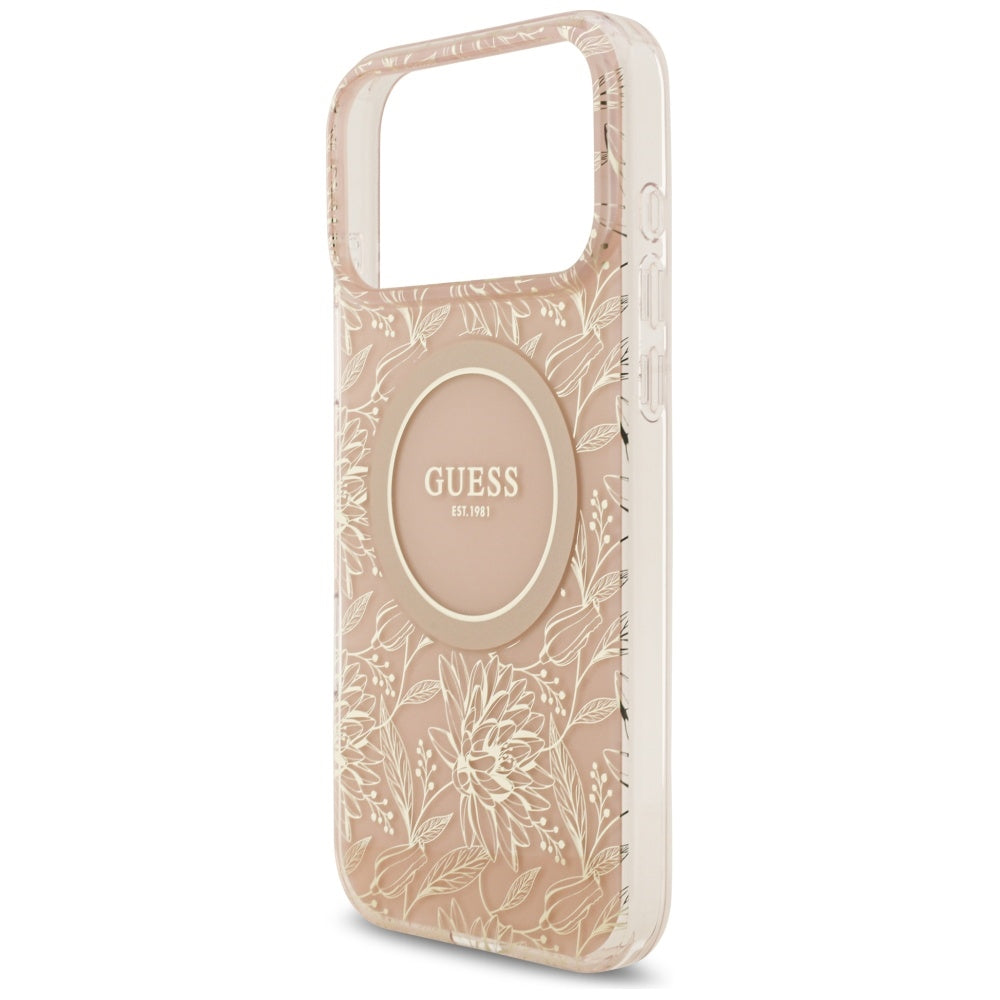 Guess IML Flowers Electro Pearl Strap MagSafe Case for iPhone 17 Pro Max - Pink_5