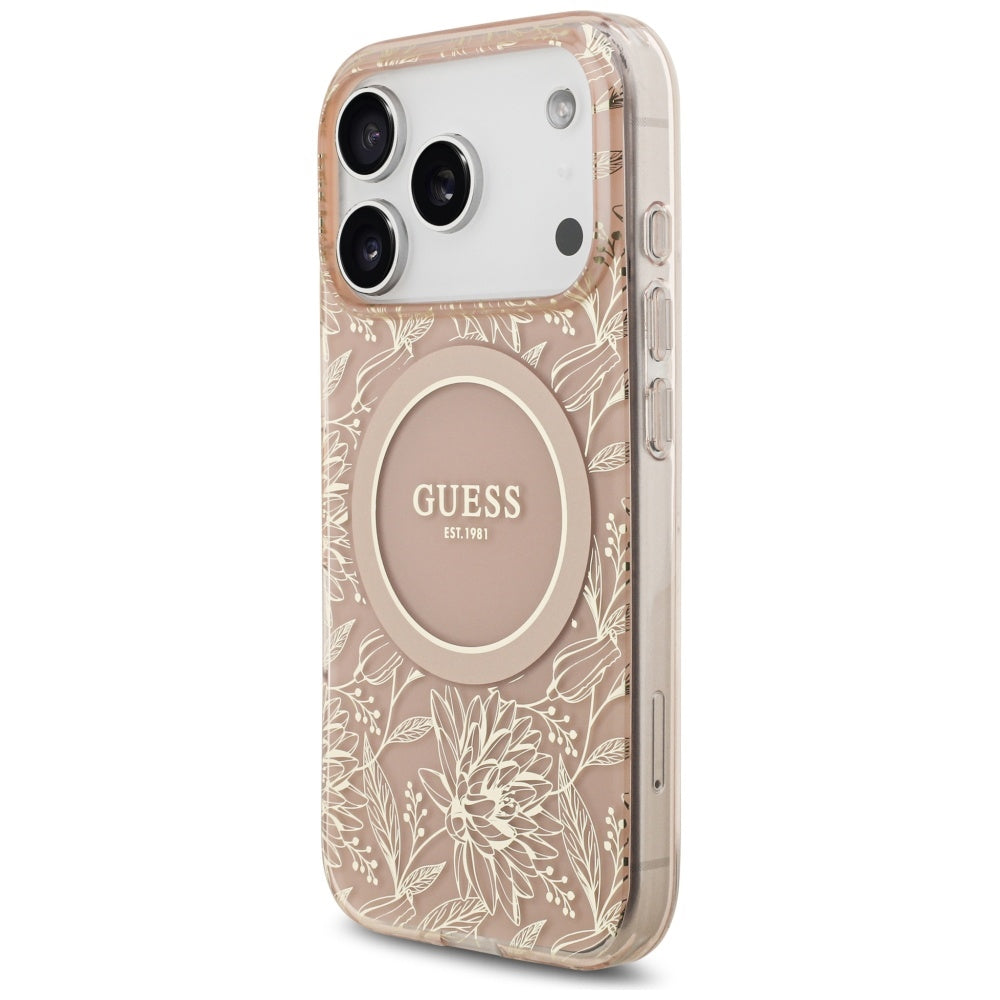 Guess IML Flowers Electro Pearl Strap MagSafe Case for iPhone 17 Pro - Pink_2