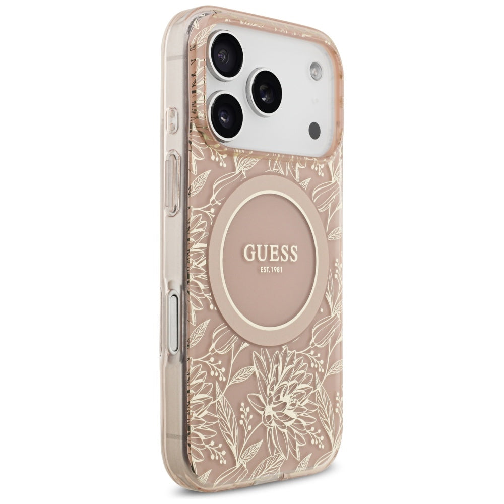 Guess IML Flowers Electro Pearl Strap MagSafe Case for iPhone 17 Pro - Pink_3