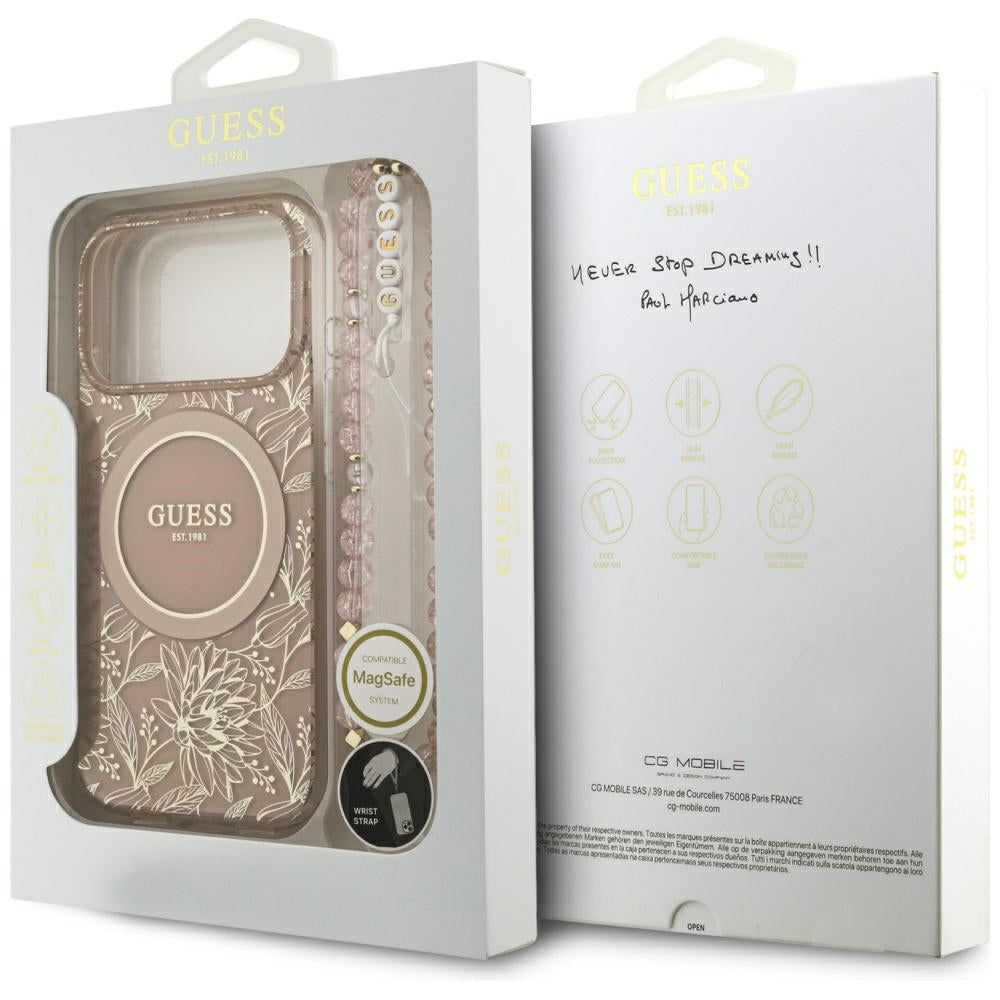 Guess IML Flowers Electro Pearl Strap MagSafe Case for iPhone 17 Pro - Pink_7