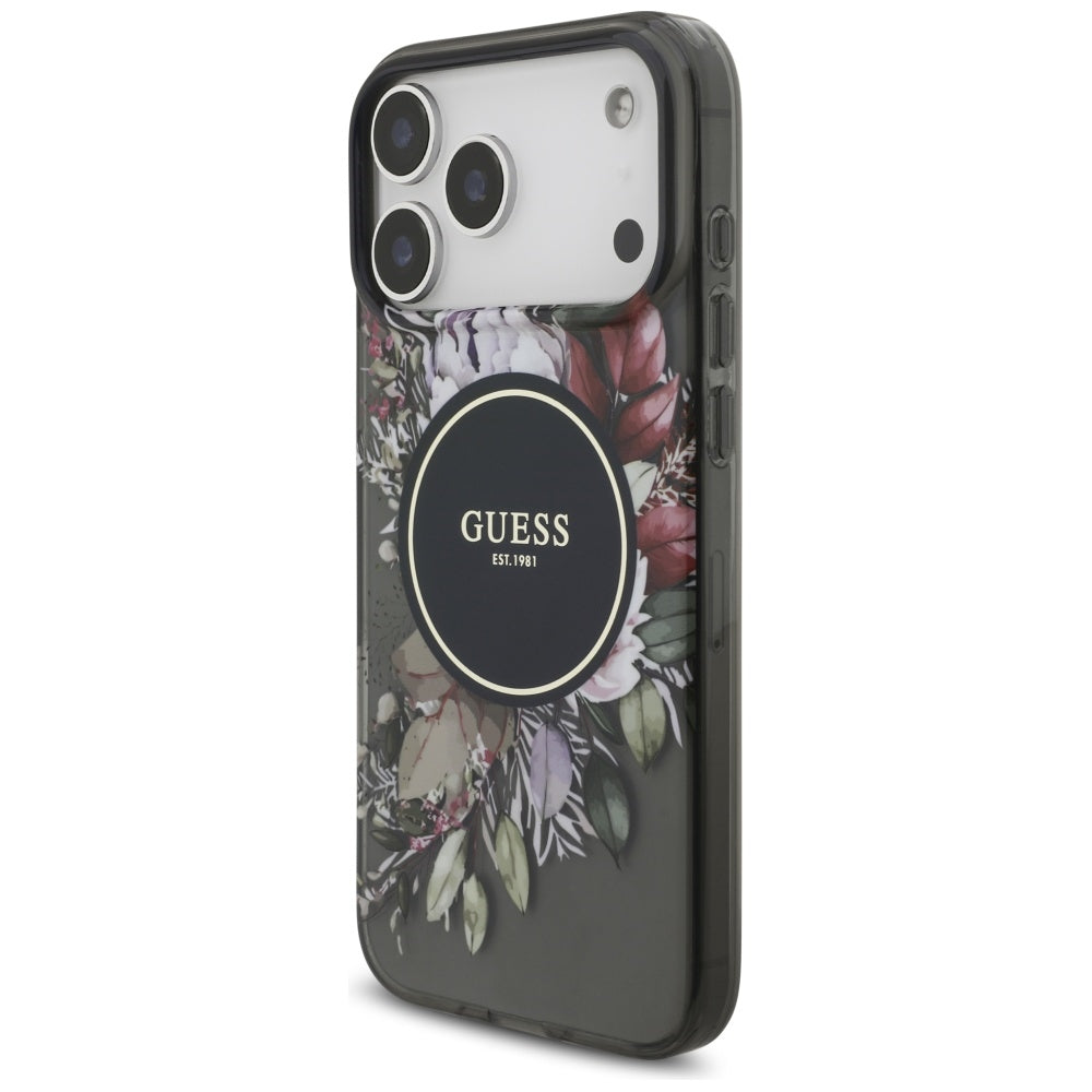 Guess IML Flowers Pearl Strap MagSafe case for iPhone 17 Pro Max - black_2