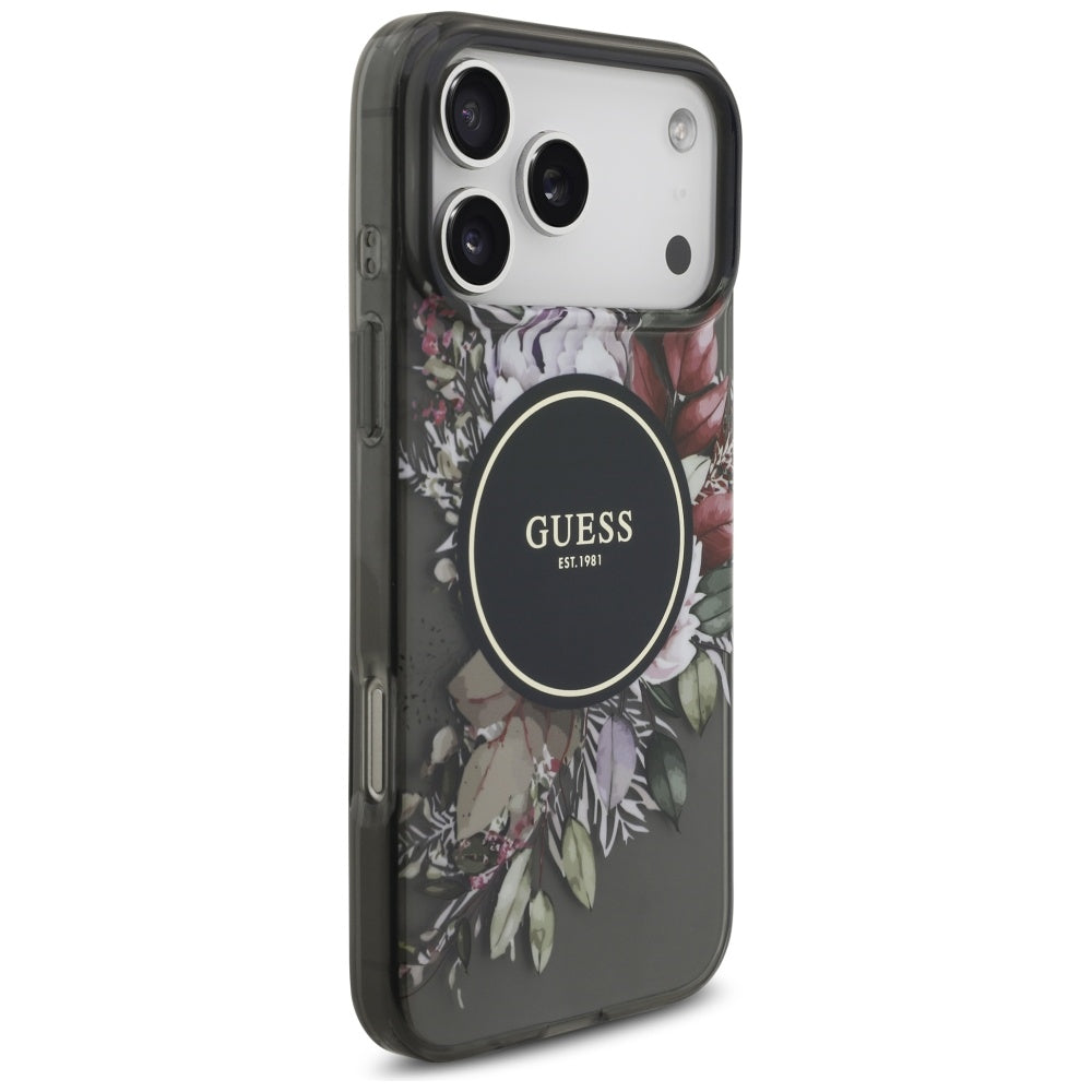 Guess IML Flowers Pearl Strap MagSafe case for iPhone 17 Pro Max - black_3