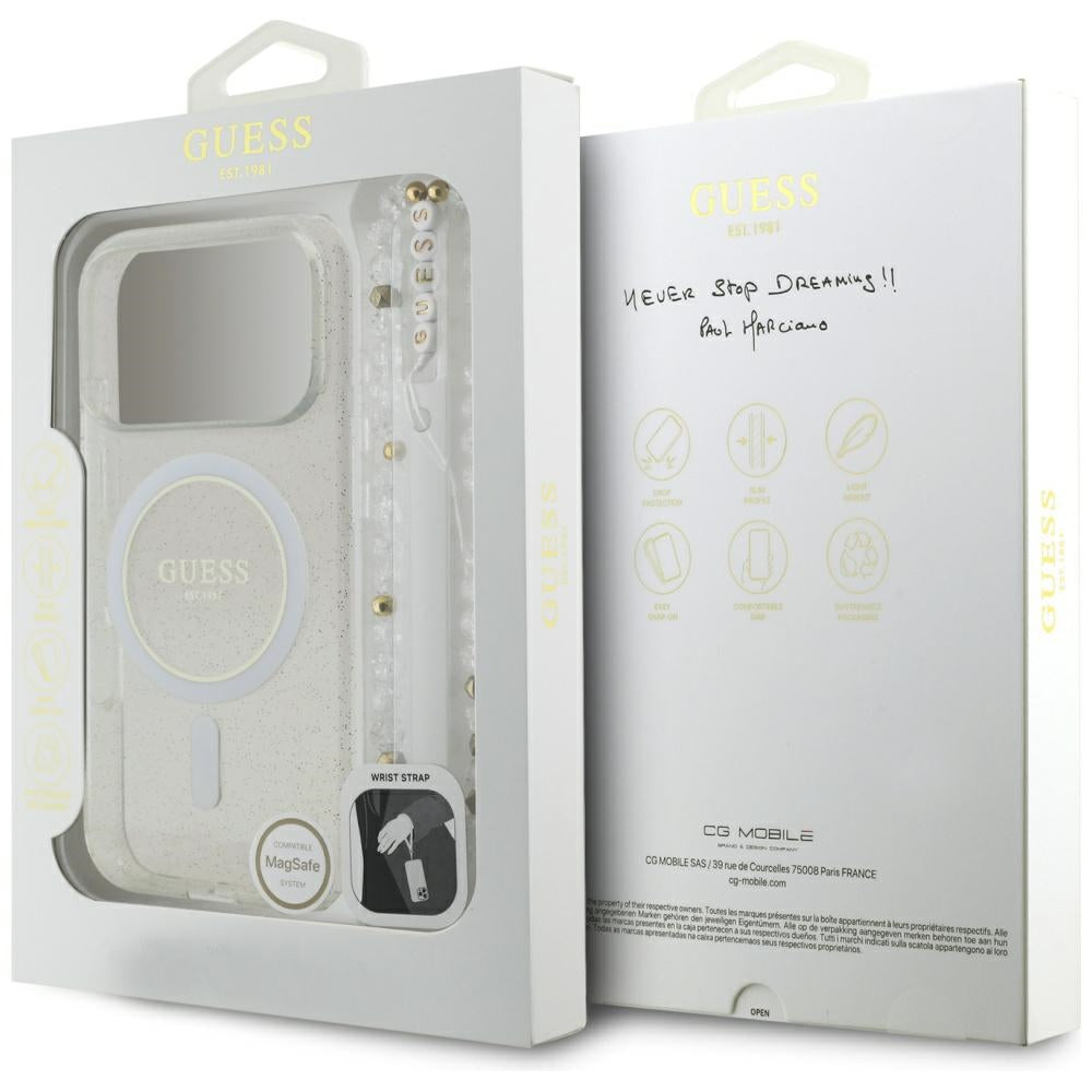 Guess IML Glitter Pearl Strap MagSafe Case for iPhone 17 Pro - Transparent_7