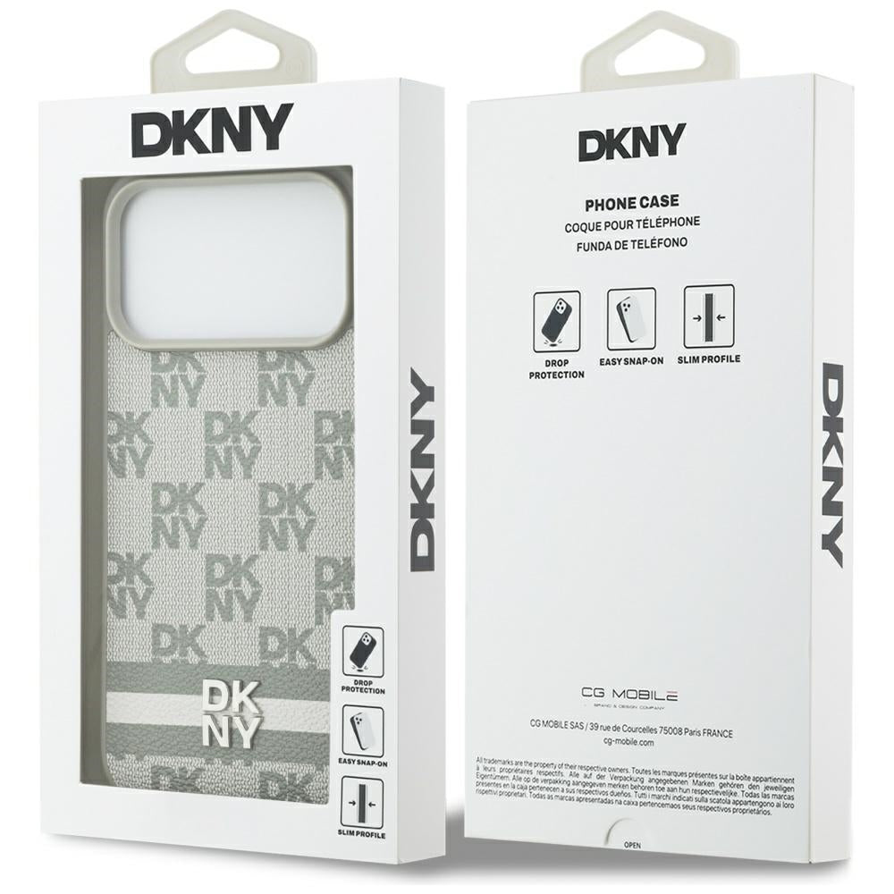 DKNY Checkered with Printed Stripes Case for iPhone 17 Pro Max - Beige_7