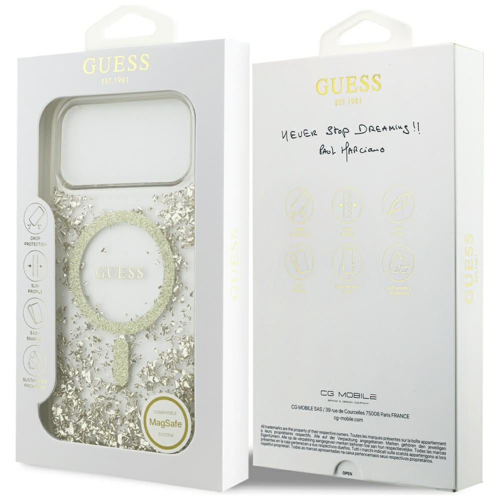 Guess Resin Bottom Glitter MagSafe Case for iPhone 17 Pro Max - Gold_7