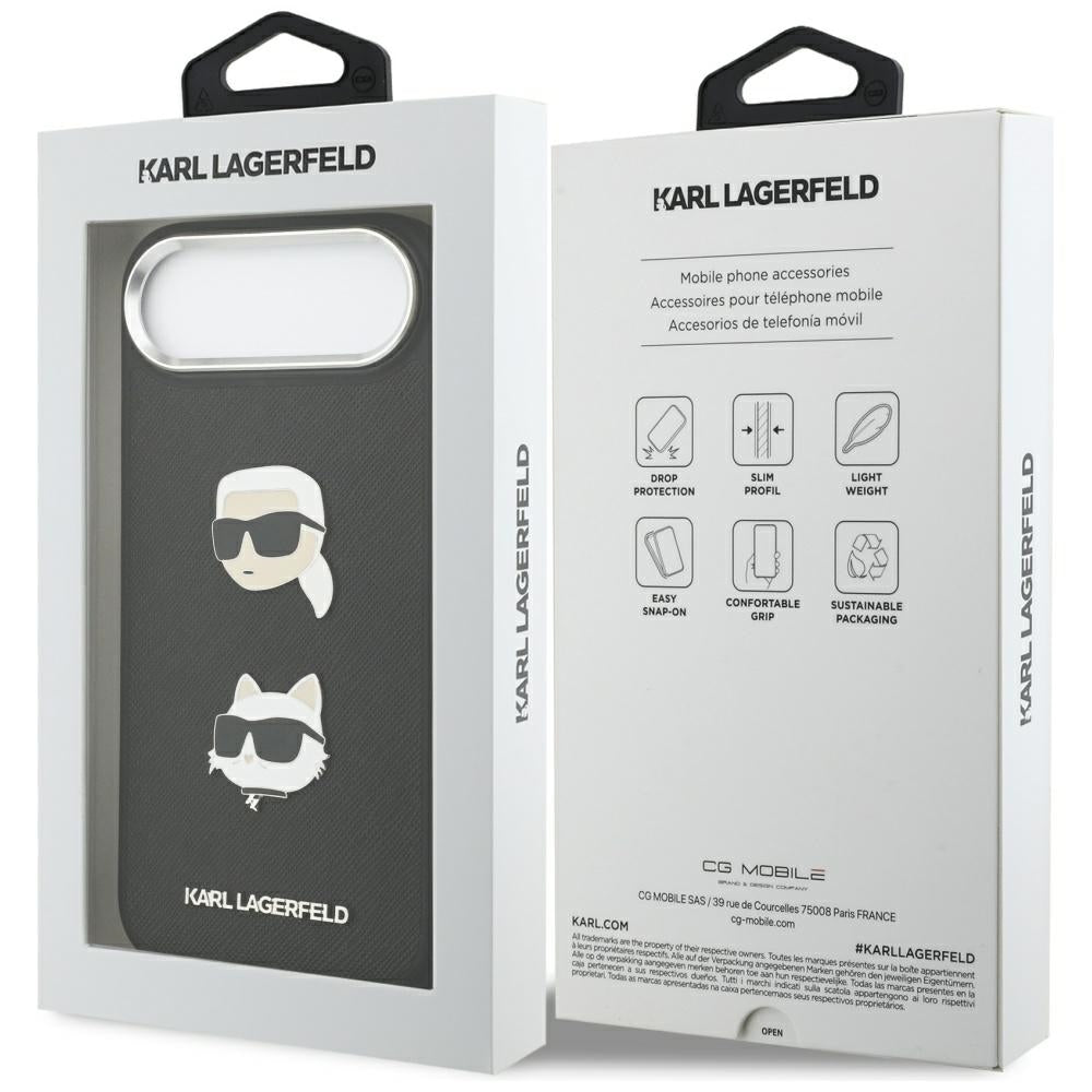 Karl Lagerfeld FW Grained Karl & Choupette Heads Pins & Logo iPhone Air Case - Black_7