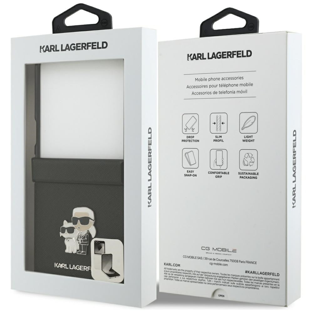 Karl Lagerfeld Saffiano Karl&Choupette Pin Case for Samsung Galaxy Z Flip 7 - Black_7