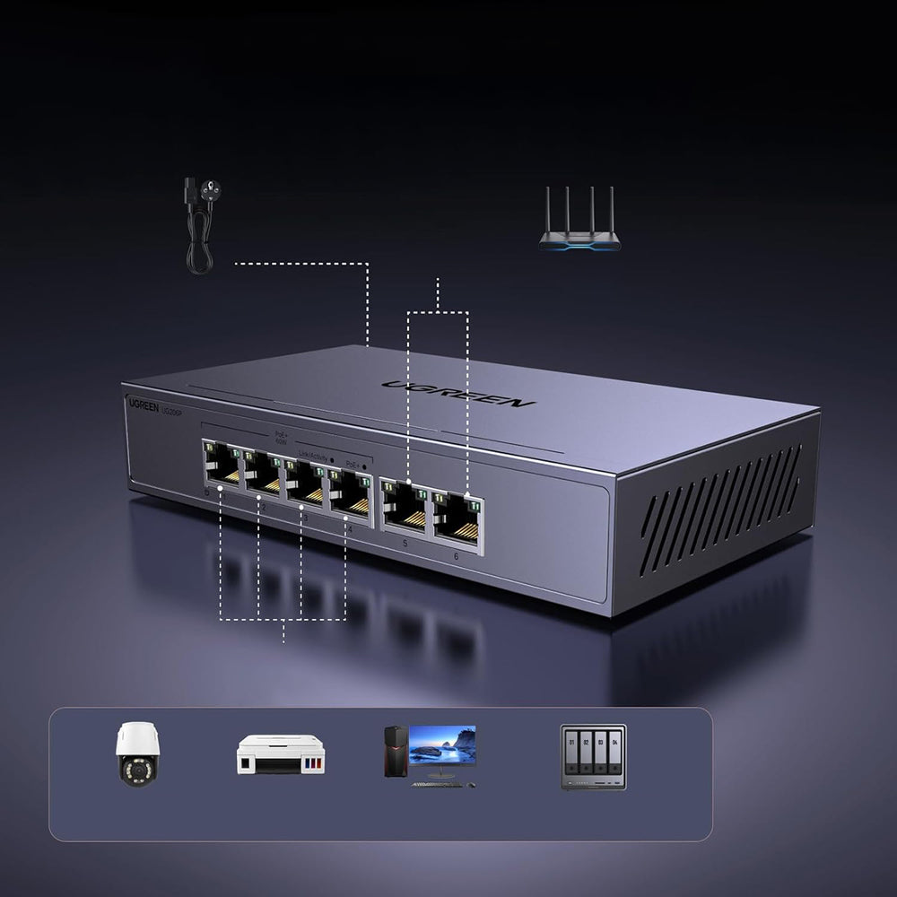 Switch Ugreen 6-Port 1Gb/s Ethernet Switch with PoE - Gray_8