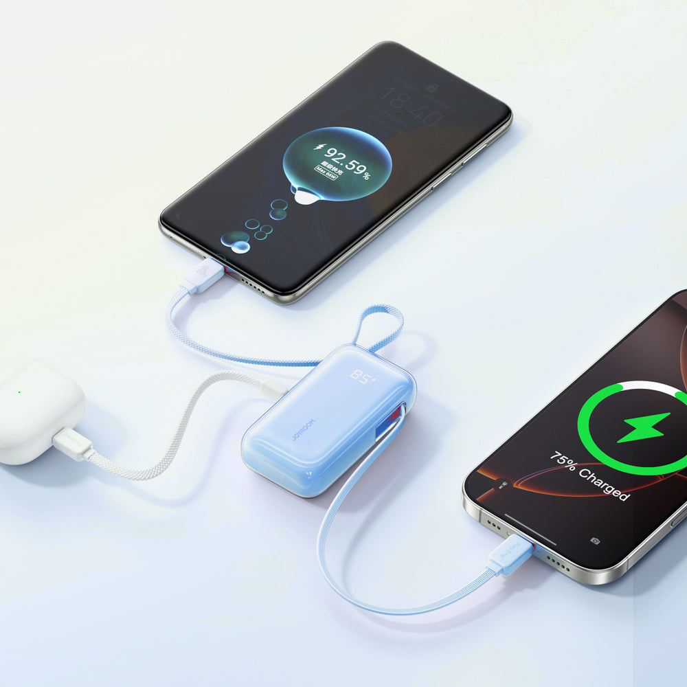 Joyroom JR-PR2L 10000mAh 35W Power Bank with Built-in Retractable USB-C Cable and Lightning Lanyard Cable - Blue_2