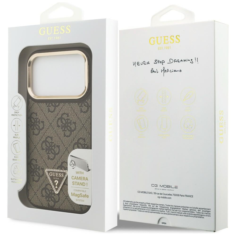 Guess 4G PU Triangle Logo & Stand Camera Magsafe Case for iPhone 17 Pro - Brown_7