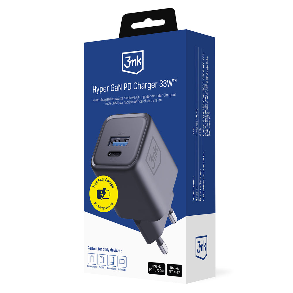 3mk Hyper Charger PD 33W GaN QC4+ PPS AFC FCP SCP 1A1C Wall Charger - Black_18
