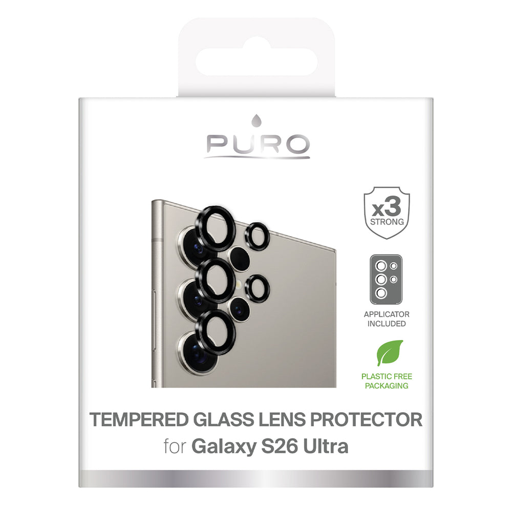 Puro Individual tempered glass for the rear camera for Samsung Galaxy S26 Ultra - with black frames_1