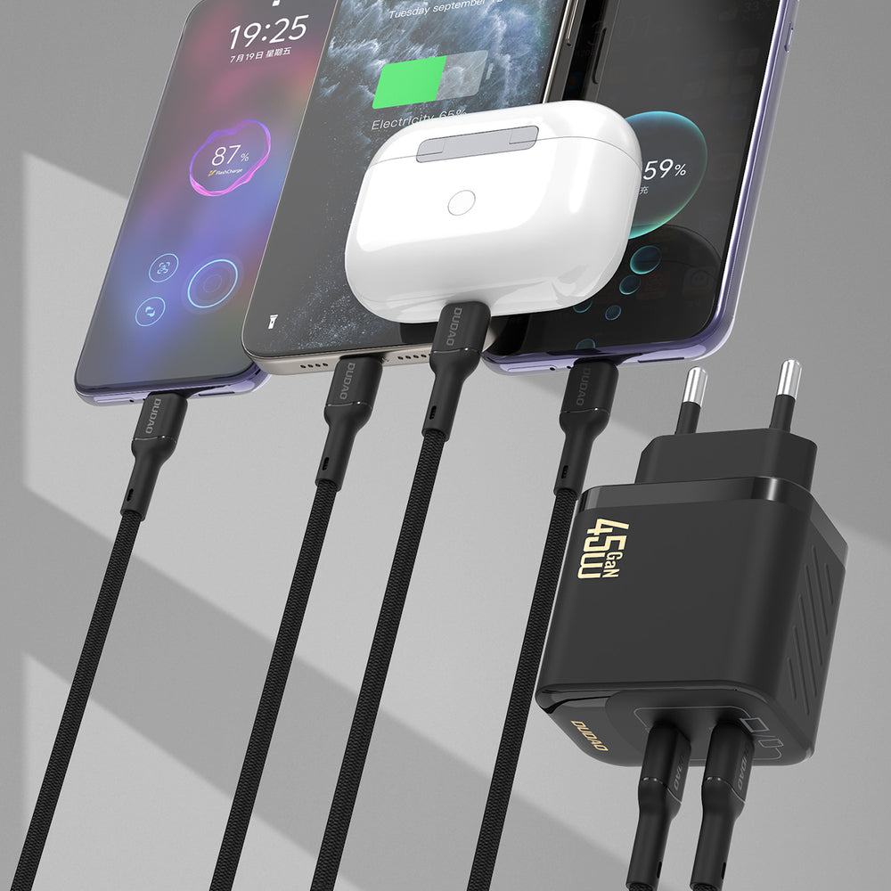 Dudao A28PCEU PD 45W GaN 2xUSB-C Wall Charger with USB-C Cable - Black_4