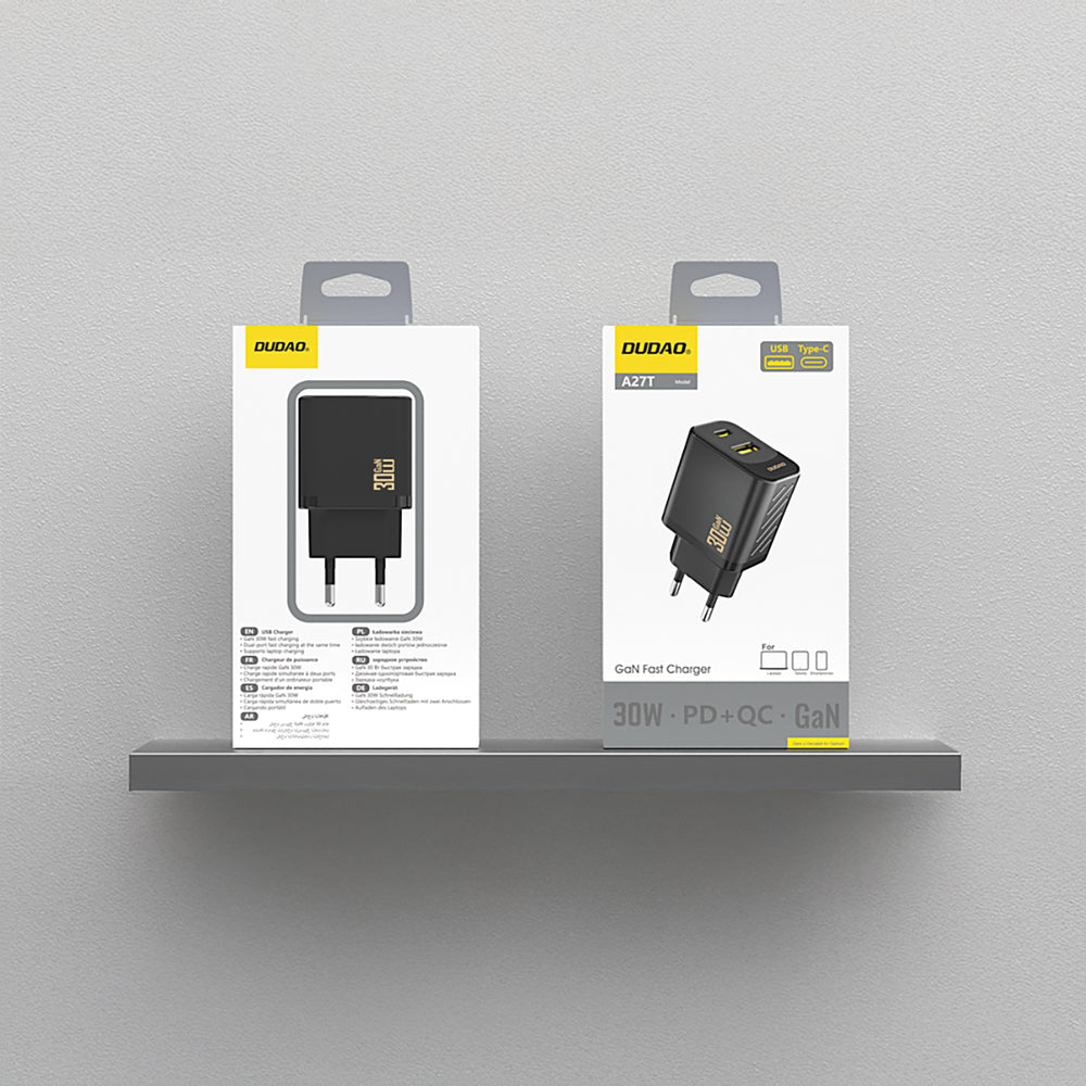 Dudao A27TEU PD 30W GaN USB-A USB-C Wall Charger - Black_3