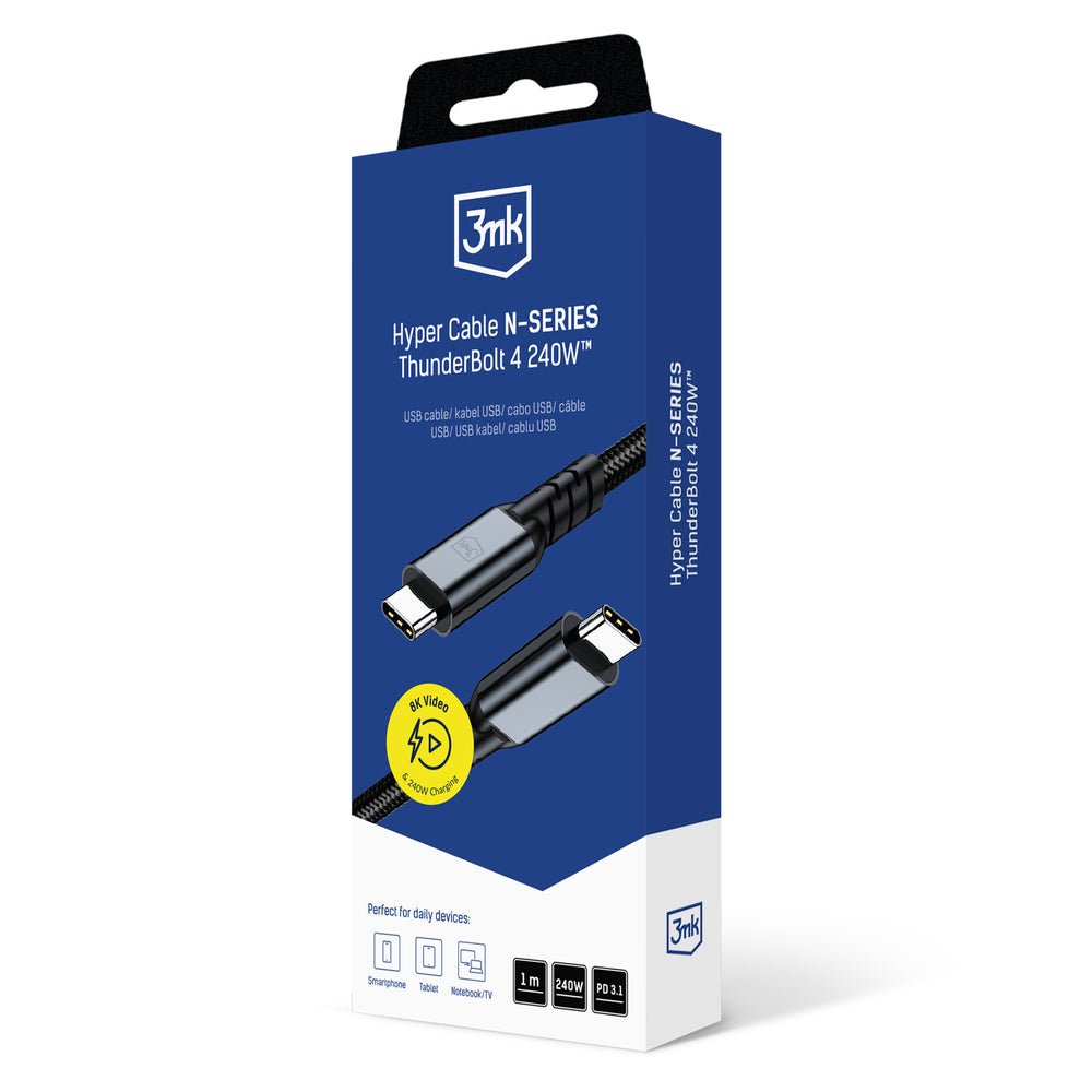 3mk Hyper Cable N-SERIES Thunderbolt 4 USB-C / USB-C 1m 48V/5A 40Gb/s 240W 8K60Hz - black_7