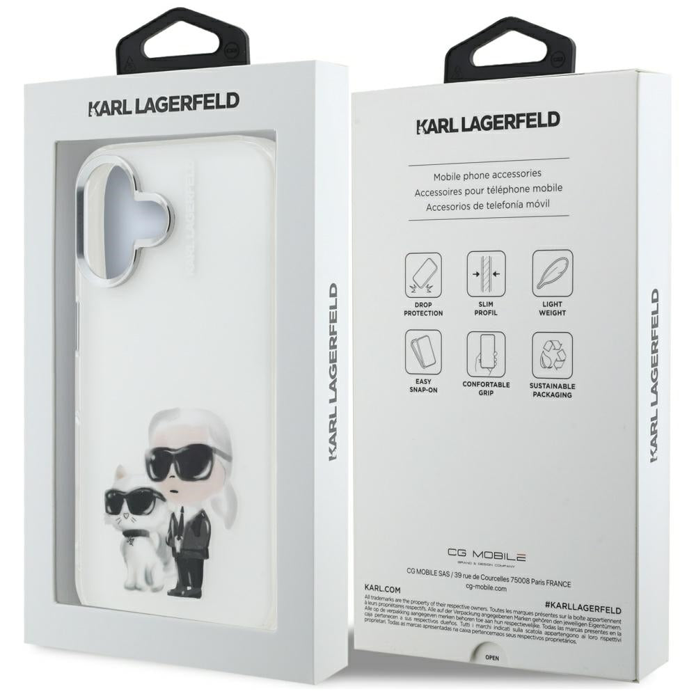 Karl Lagerfeld IML Aquarelle Karl & Choupette & Logo iPhone 16 Case - White_7