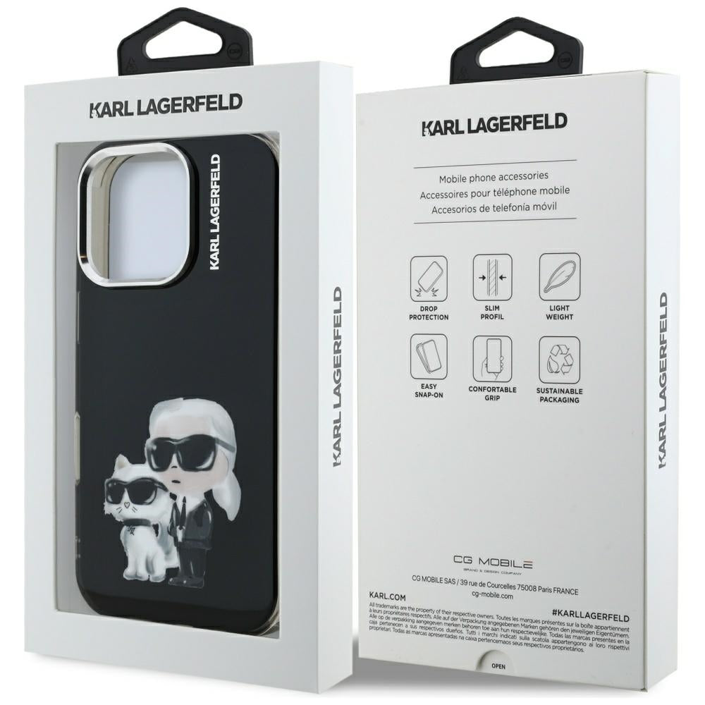 Karl Lagerfeld IML Aquarelle Karl & Choupette & Logo iPhone 16 Pro Case Black_7